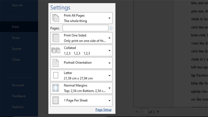in van ban trong word 2010